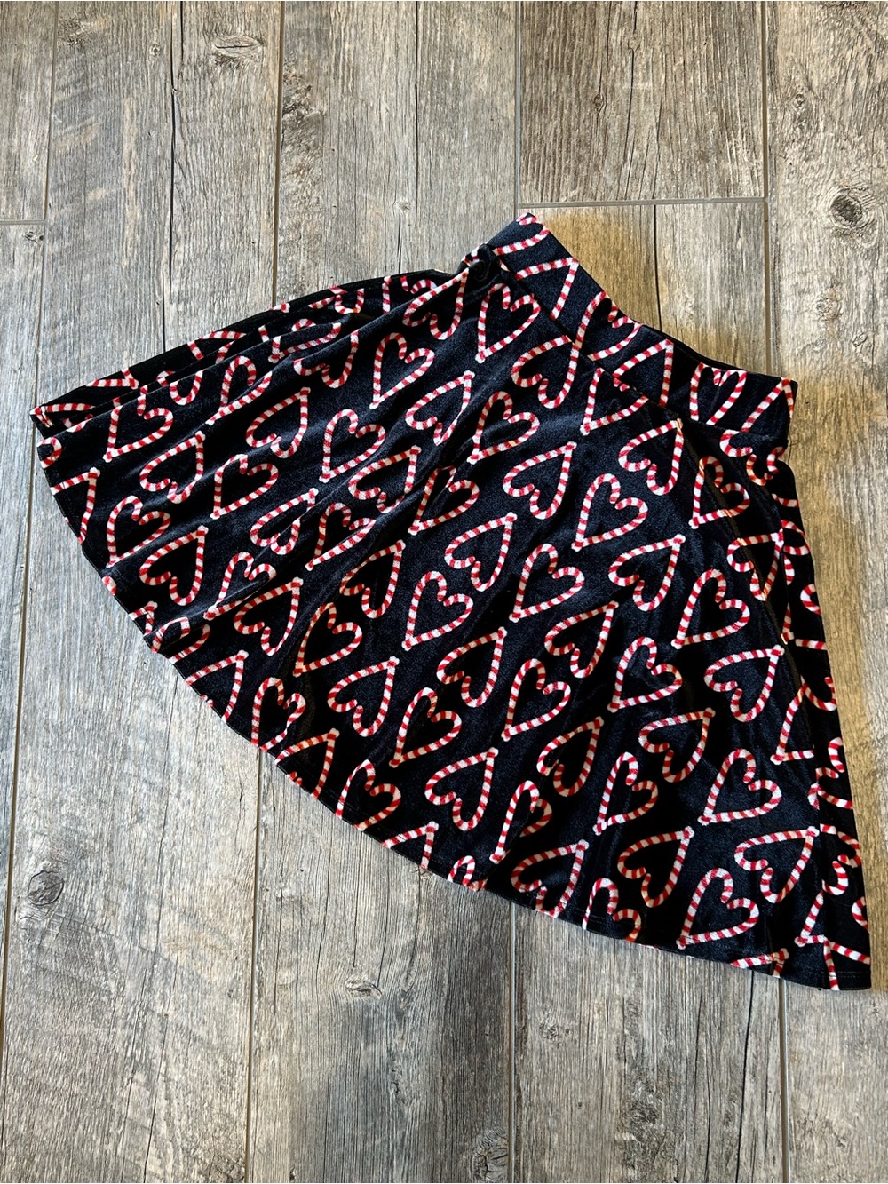 Xhilaration Black Skater Skirt with Red & White candy canes Heart Print